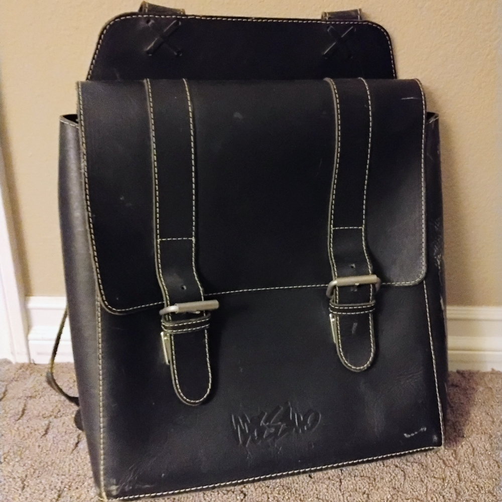 Vintage 90s Mossimo Black Leather Utility Backpack